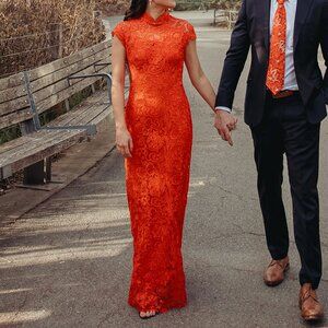 Red Lace Dress / Chinese Qipao Cheongsam